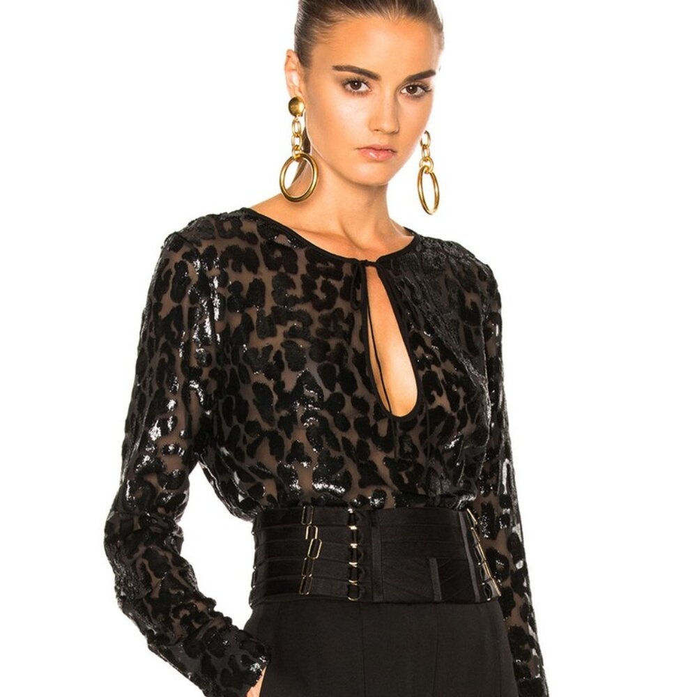 ALEXANDRE VAUTHIER leopard print black top Size 38 FR Authentic $2890 US M NWOT